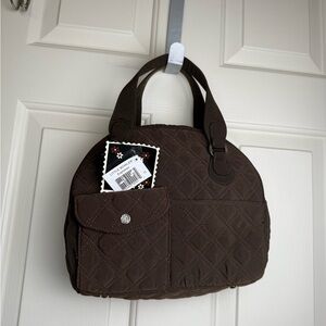 NWT Vera Bradley Espresso Little Bowler Handbag 10x9x3 Rare Brown Quilted Purse